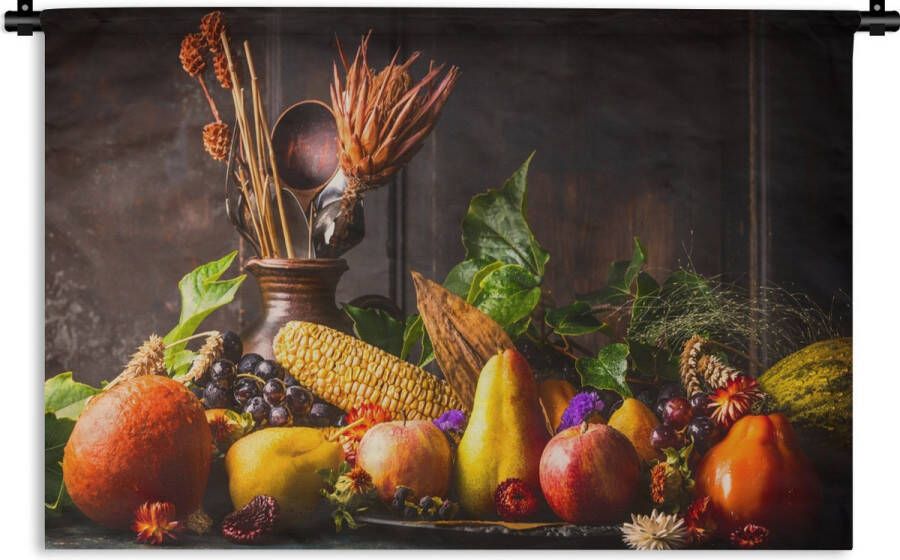 1001Tapestries Wandkleed Wanddoek Groente Fruit Rustiek Tafel 120x80 cm Wandtapijt - Foto 1