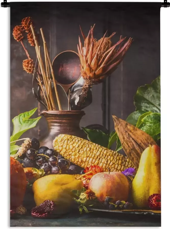 1001Tapestries Wandkleed Wanddoek Groente Fruit Rustiek Tafel 60x90 cm Wandtapijt