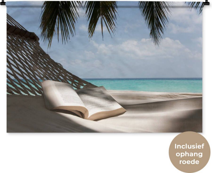 1001Tapestries Wandkleed Wanddoek Hangmat Boek Strand 120x80 cm Wandtapijt