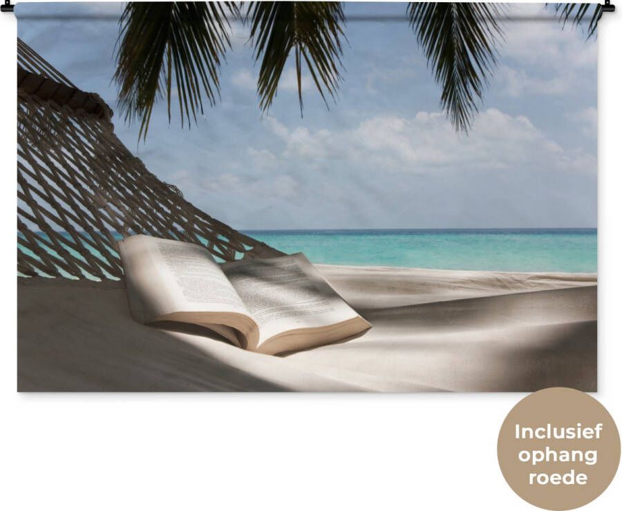 1001Tapestries Wandkleed Wanddoek Hangmat Boek Strand 180x120 cm Wandtapijt