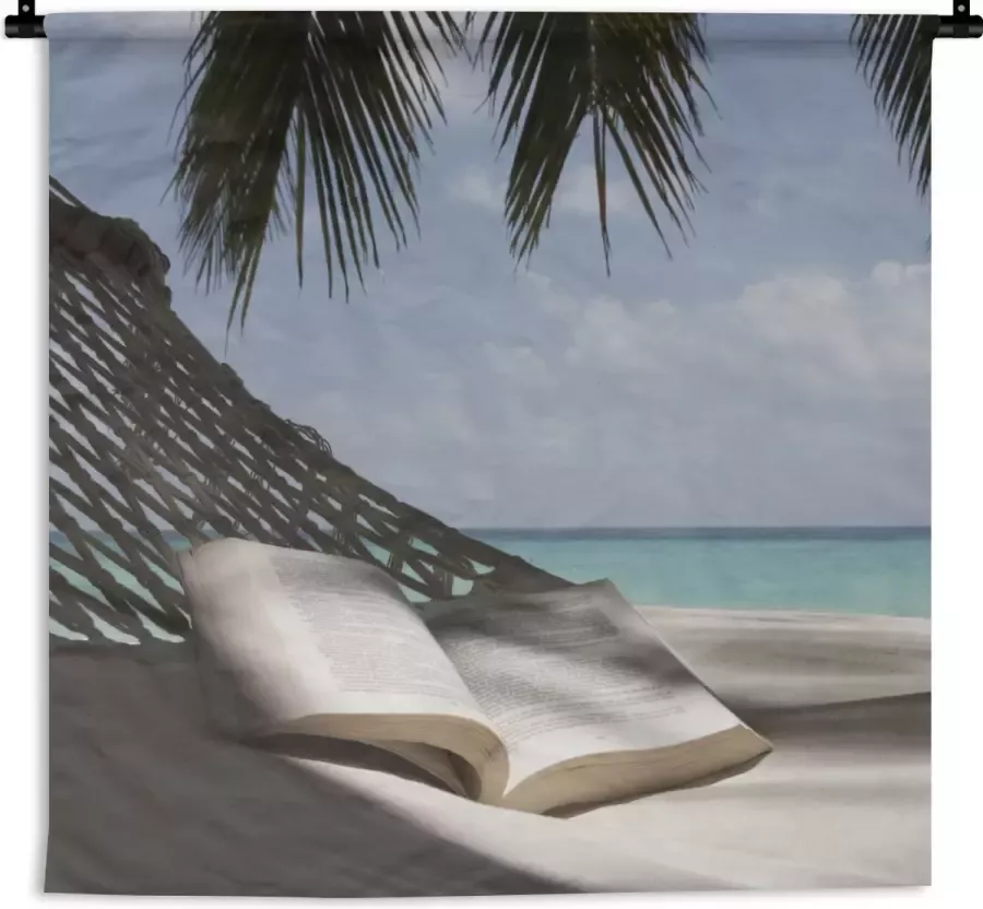 1001Tapestries Wandkleed Wanddoek Hangmat Boek Strand 180x180 cm Wandtapijt