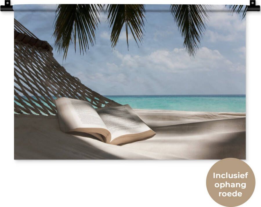 1001Tapestries Wandkleed Wanddoek Hangmat Boek Strand 60x40 cm Wandtapijt