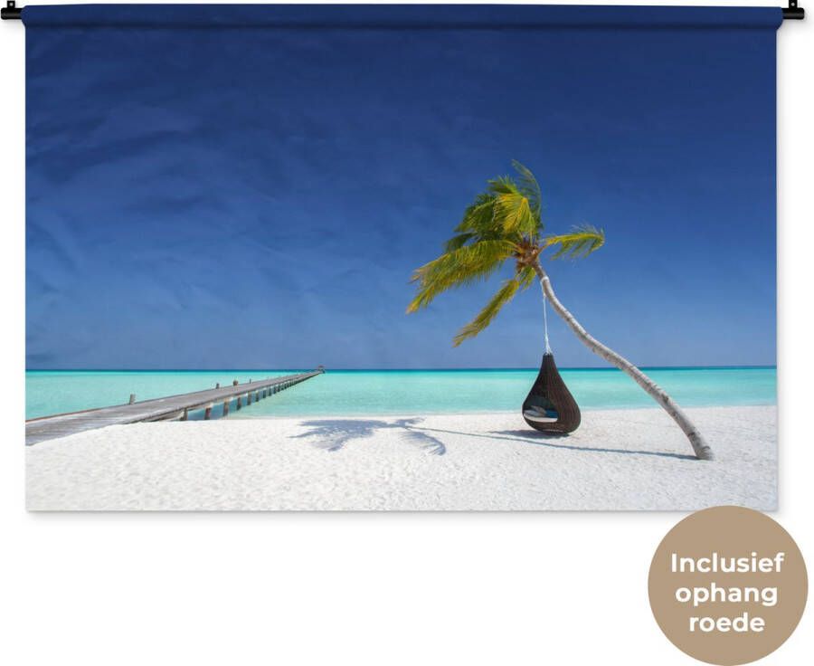 1001Tapestries Wandkleed Wanddoek Hangmat Palmboom Strand 150x100 cm Wandtapijt
