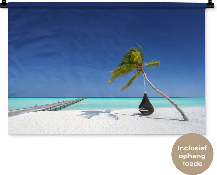 1001Tapestries Wandkleed Wanddoek Hangmat Palmboom Strand 90x60 cm Wandtapijt