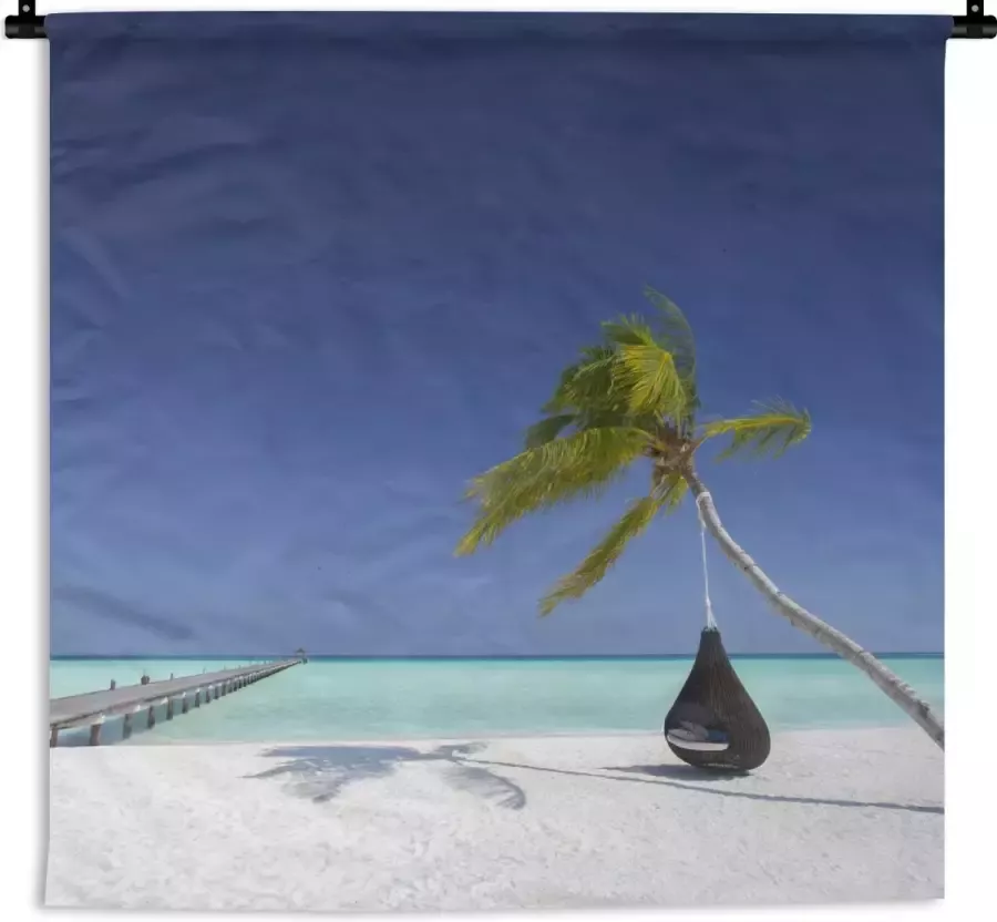 1001Tapestries Wandkleed Wanddoek Hangmat Palmboom Strand 90x90 cm Wandtapijt
