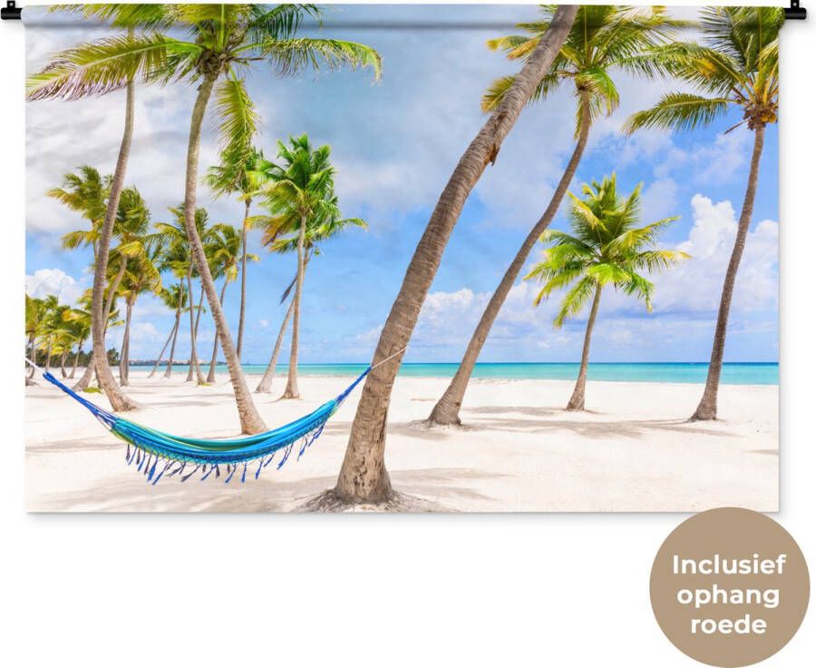 1001Tapestries Wandkleed Wanddoek Hangmat Strand Palmbomen 120x80 cm Wandtapijt