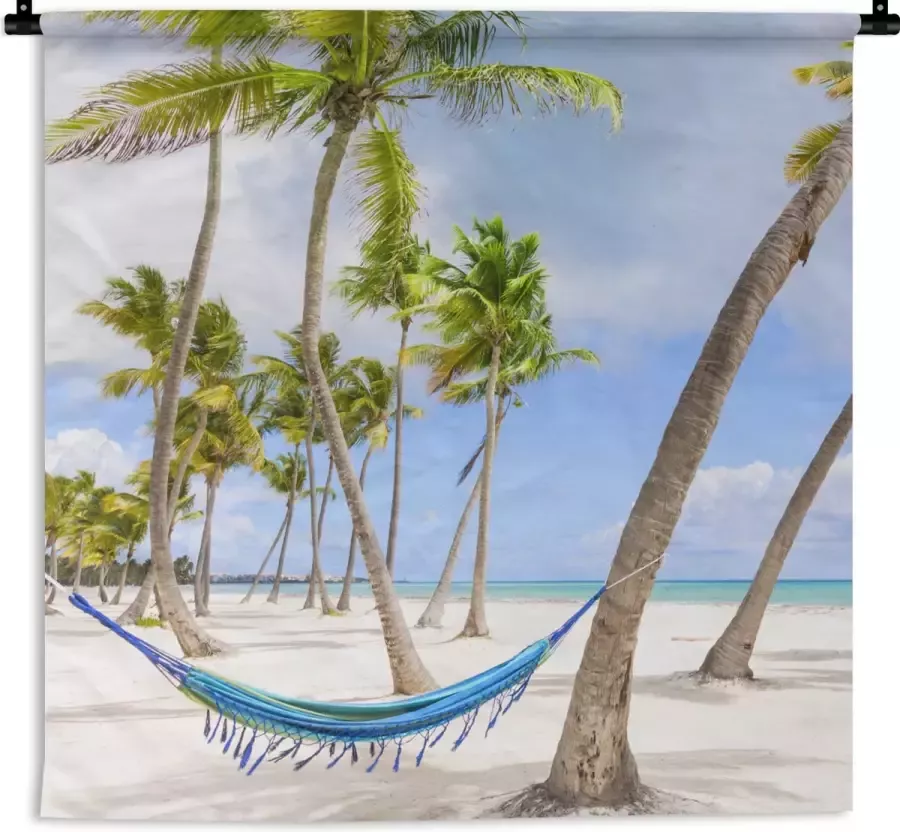 1001Tapestries Wandkleed Wanddoek Hangmat Strand Palmbomen 60x60 cm Wandtapijt