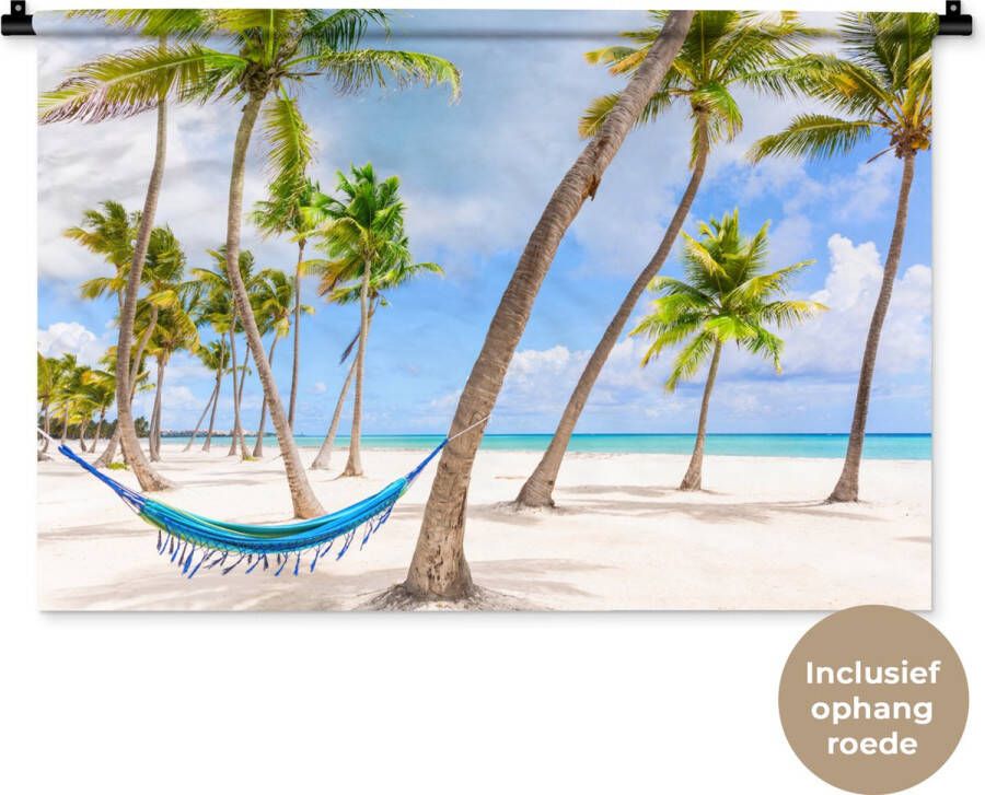 1001Tapestries Wandkleed Wanddoek Hangmat Strand Palmbomen 90x60 cm Wandtapijt