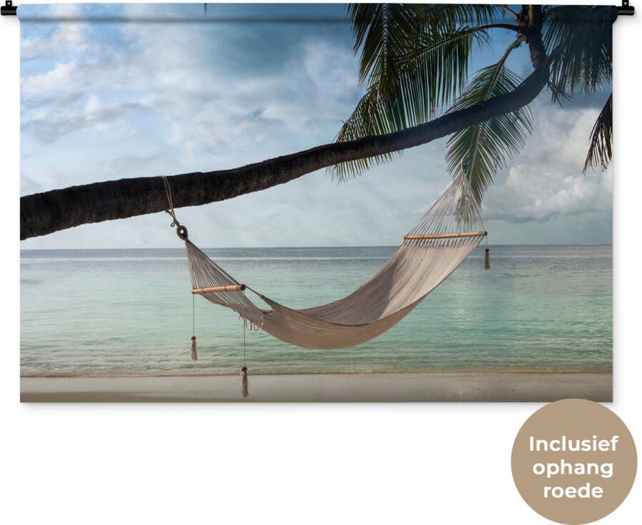 1001Tapestries Wandkleed Wanddoek Palmboom Hangmat Strand 150x100 cm Wandtapijt