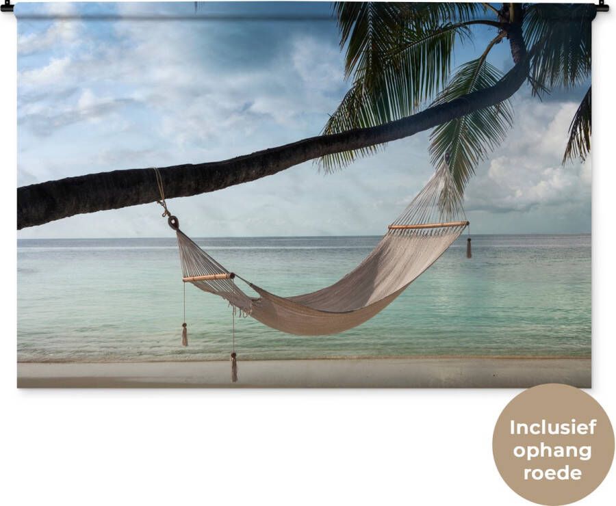 1001Tapestries Wandkleed Wanddoek Palmboom Hangmat Strand 180x120 cm Wandtapijt