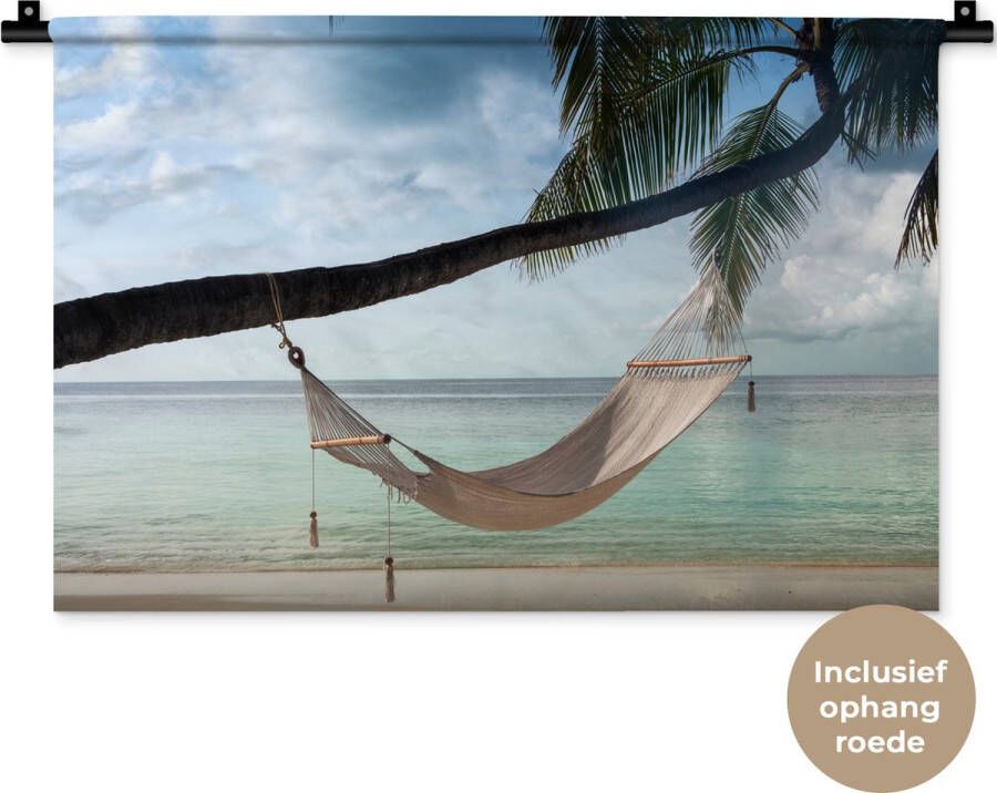 1001Tapestries Wandkleed Wanddoek Palmboom Hangmat Strand 60x40 cm Wandtapijt