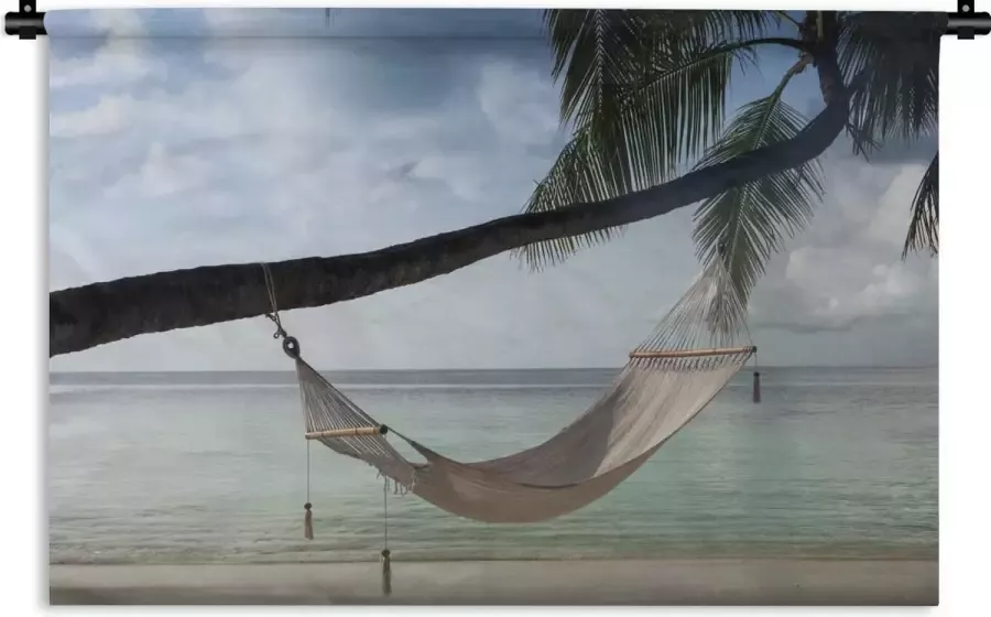 1001Tapestries Wandkleed Wanddoek Palmboom Hangmat Strand 90x60 cm Wandtapijt - Foto 2