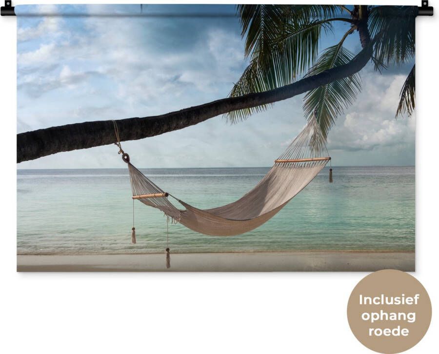 1001Tapestries Wandkleed Wanddoek Palmboom Hangmat Strand 90x60 cm Wandtapijt