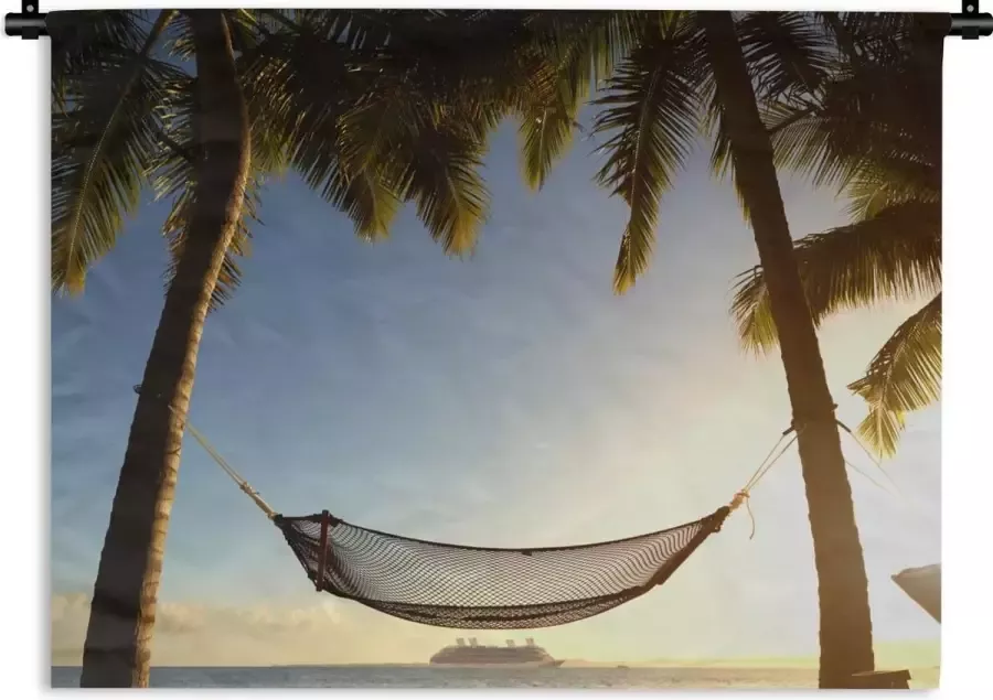1001Tapestries Wandkleed Wanddoek Palmboom Hangmat Zonsondergang 90x67.5 cm Wandtapijt - Foto 2