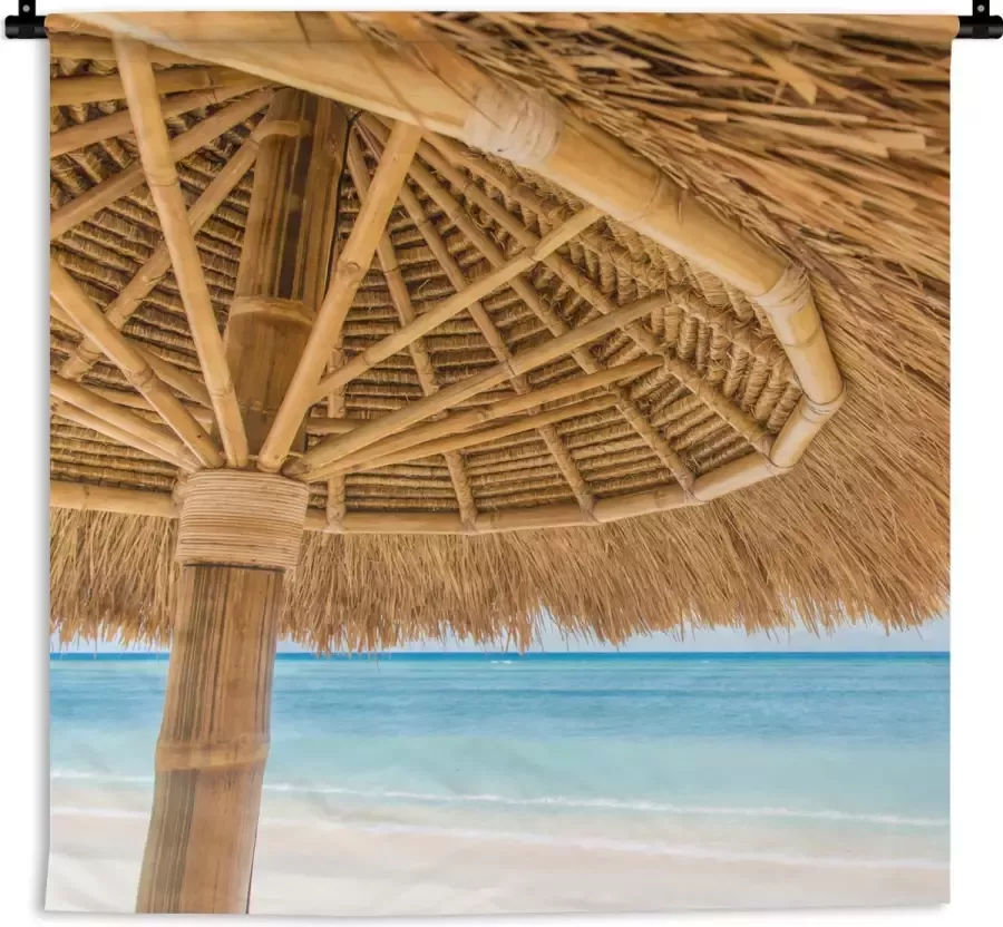 1001Tapestries Wandkleed Wanddoek Parasol Strand Zee Tropisch 120x120 cm Wandtapijt