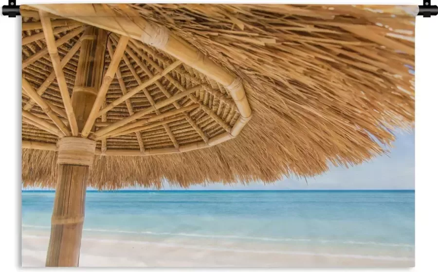 1001Tapestries Wandkleed Wanddoek Parasol Strand Zee Tropisch 120x80 cm Wandtapijt