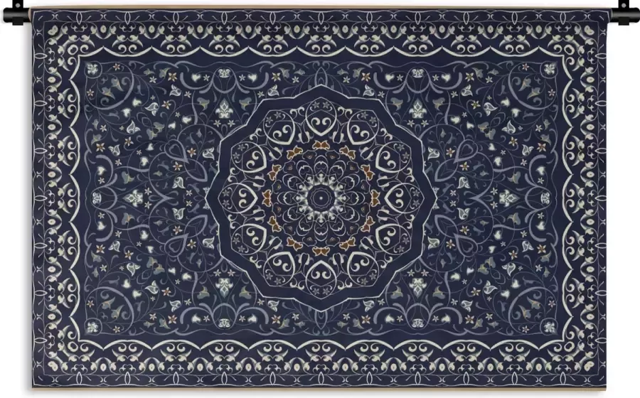 1001Tapestries Wandkleed Wanddoek Perzisch Tapijt Mandala Vloerkleed Blauw 150x100 cm Wandtapijt