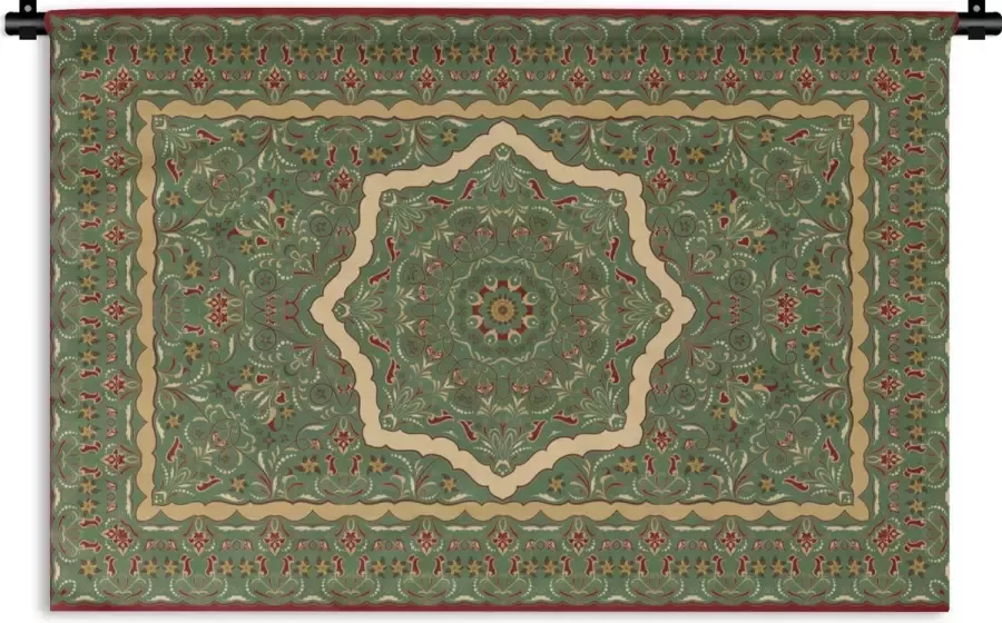 1001Tapestries Wandkleed Wanddoek Perzisch Tapijt Vloerkleed Mandala Groen 150x100 cm Wandtapijt