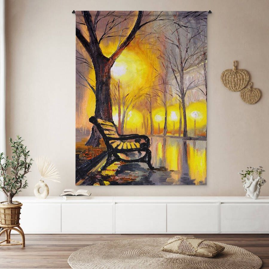 1001Tapestries Wandkleed Wanddoek Schilderij Bank Water Licht Olieverf 150x200 cm Wandtapijt