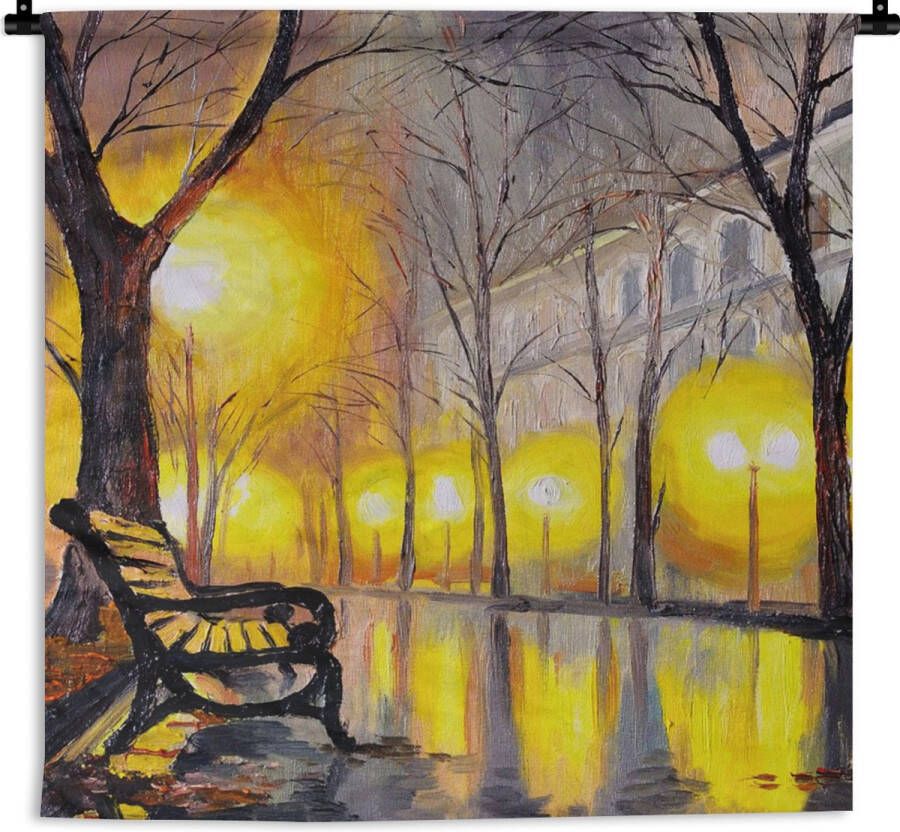 1001Tapestries Wandkleed Wanddoek Schilderij Bank Water Licht Olieverf 180x180 cm Wandtapijt