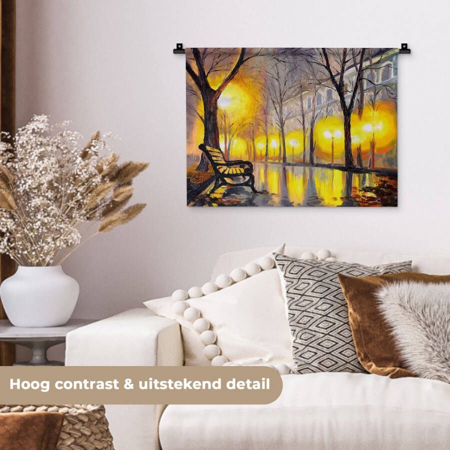 1001Tapestries Wandkleed Wanddoek Schilderij Bank Water Licht Olieverf 60x45 cm Wandtapijt