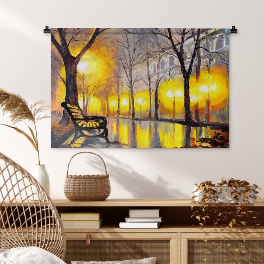 1001Tapestries Wandkleed Wanddoek Schilderij Bank Water Licht Olieverf 90x60 cm Wandtapijt