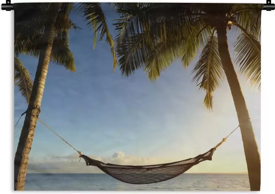 1001Tapestries Wandkleed Wanddoek Strand Hangmat Palmbomen 150x112.50 cm Wandtapijt - Foto 2