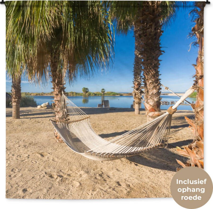 1001Tapestries Wandkleed Wanddoek Strand Hangmat Relax 180x180 cm Wandtapijt