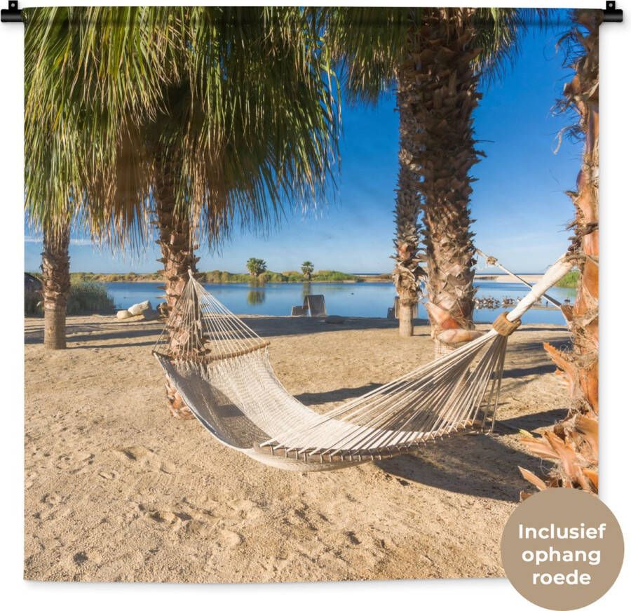1001Tapestries Wandkleed Wanddoek Strand Hangmat Relax 90x90 cm Wandtapijt