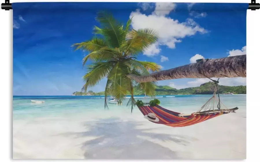 1001Tapestries Wandkleed Wanddoek Strand Hangmat Zee Palmboom 90x60 cm Wandtapijt