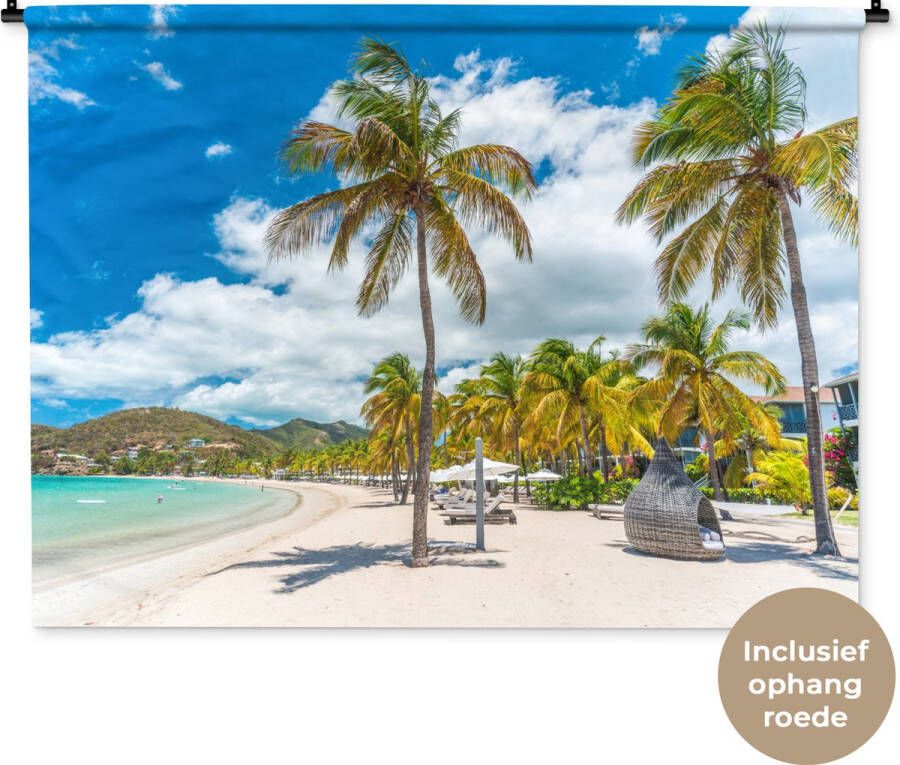 1001Tapestries Wandkleed Wanddoek Strand Ligbed Palmbomen 120x90 cm Wandtapijt