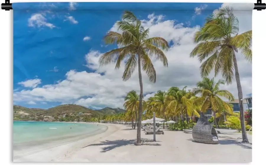 1001Tapestries Wandkleed Wanddoek Strand Ligbed Palmbomen 180x120 cm Wandtapijt - Foto 2