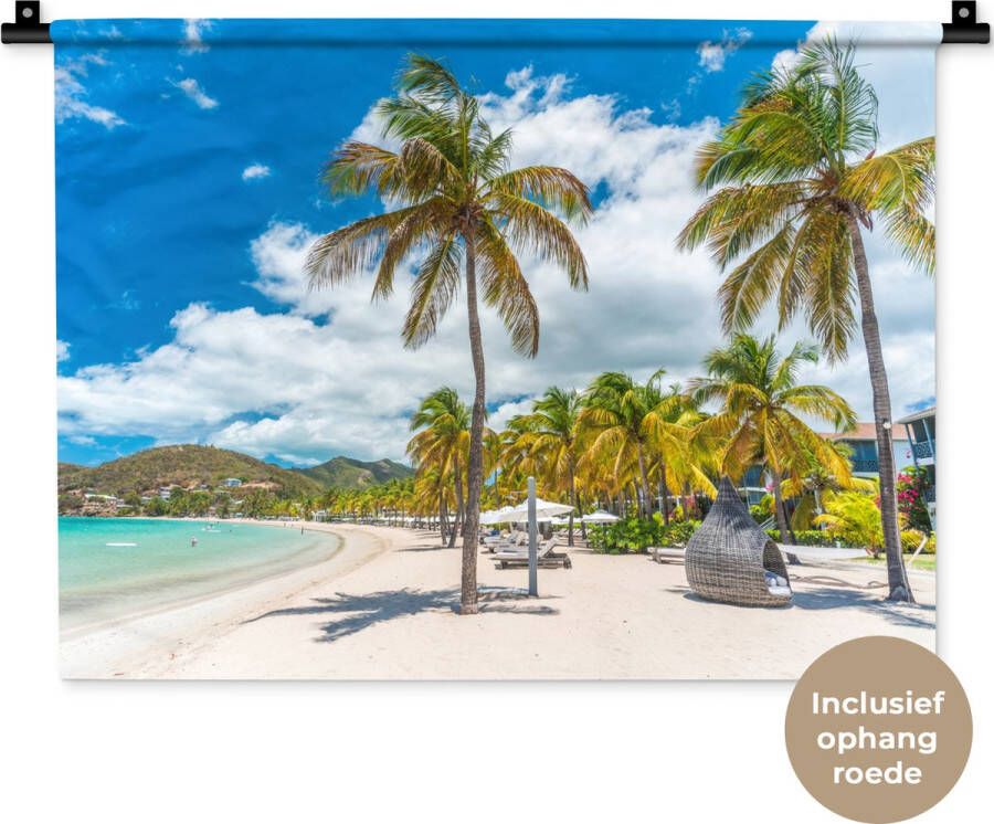 1001Tapestries Wandkleed Wanddoek Strand Ligbed Palmbomen 60x45 cm Wandtapijt - Foto 2
