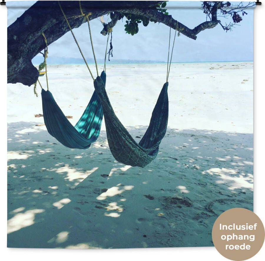 1001Tapestries Wandkleed Wanddoek Strand Zand Hangmat 180x180 cm Wandtapijt