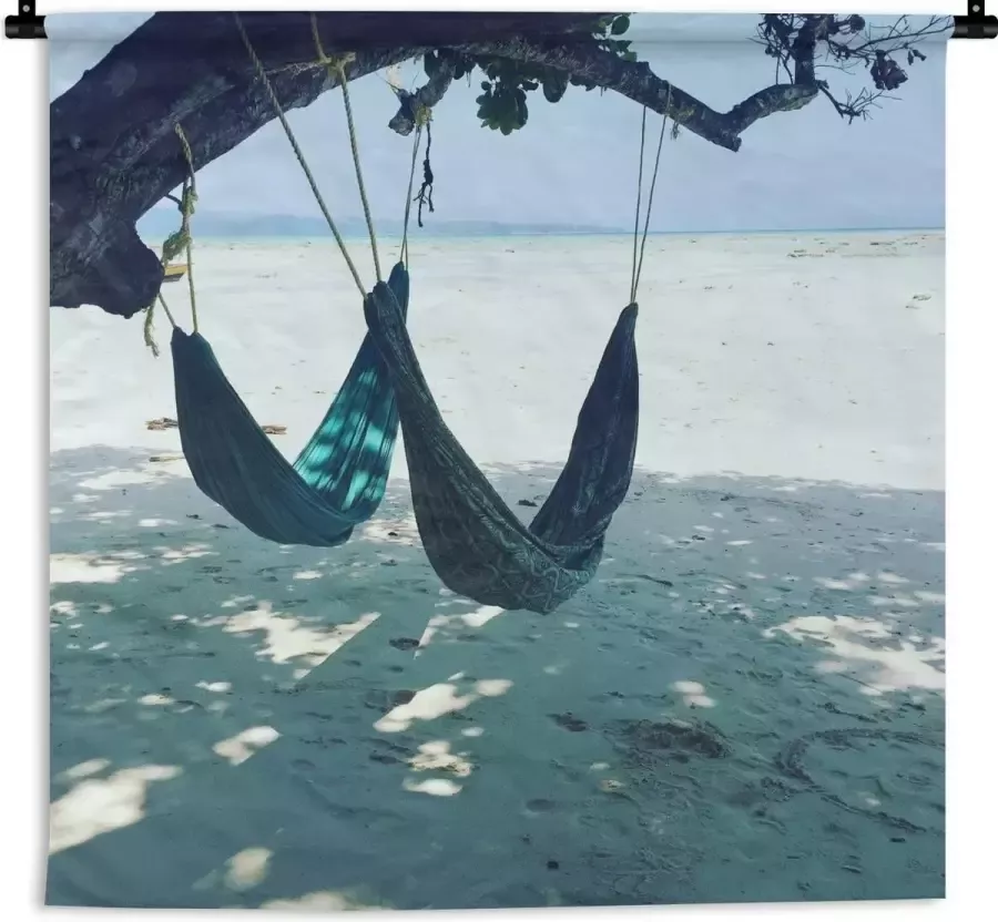 1001Tapestries Wandkleed Wanddoek Strand Zand Hangmat 180x180 cm Wandtapijt - Foto 2
