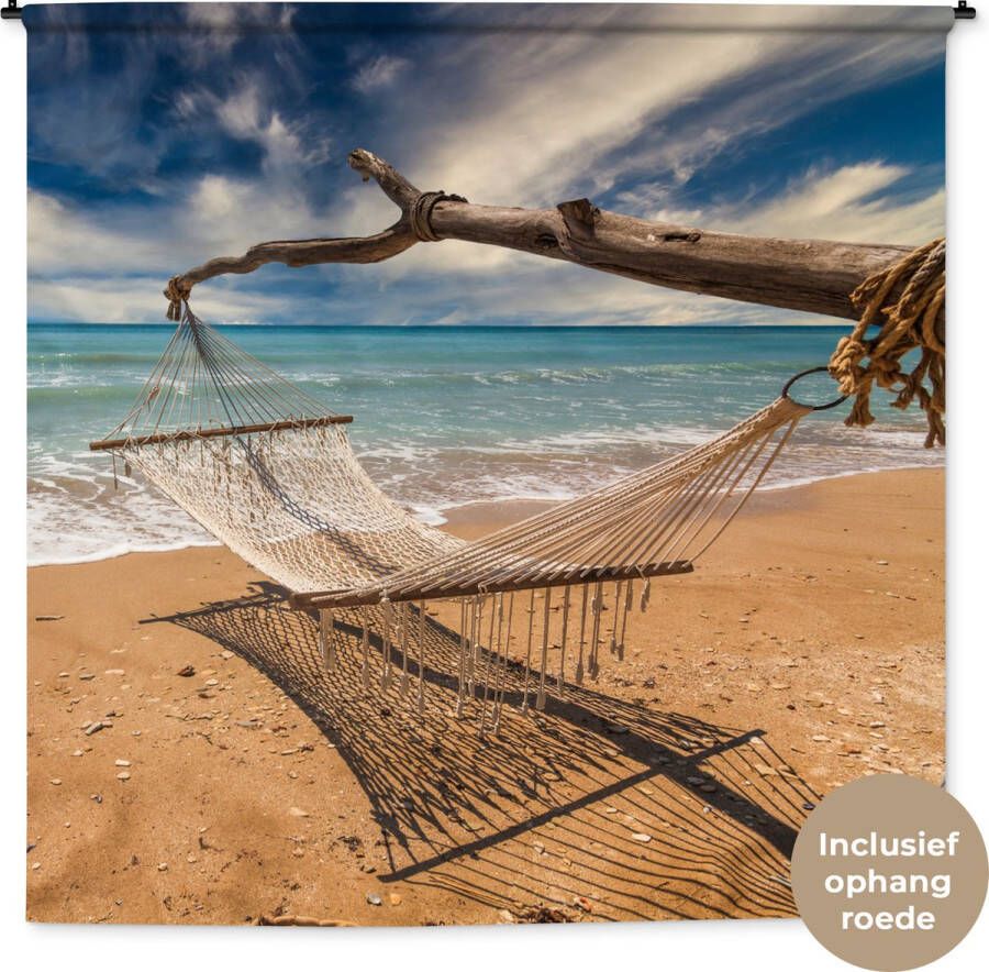 1001Tapestries Wandkleed Wanddoek Strand Zee Hangmat 180x180 cm Wandtapijt