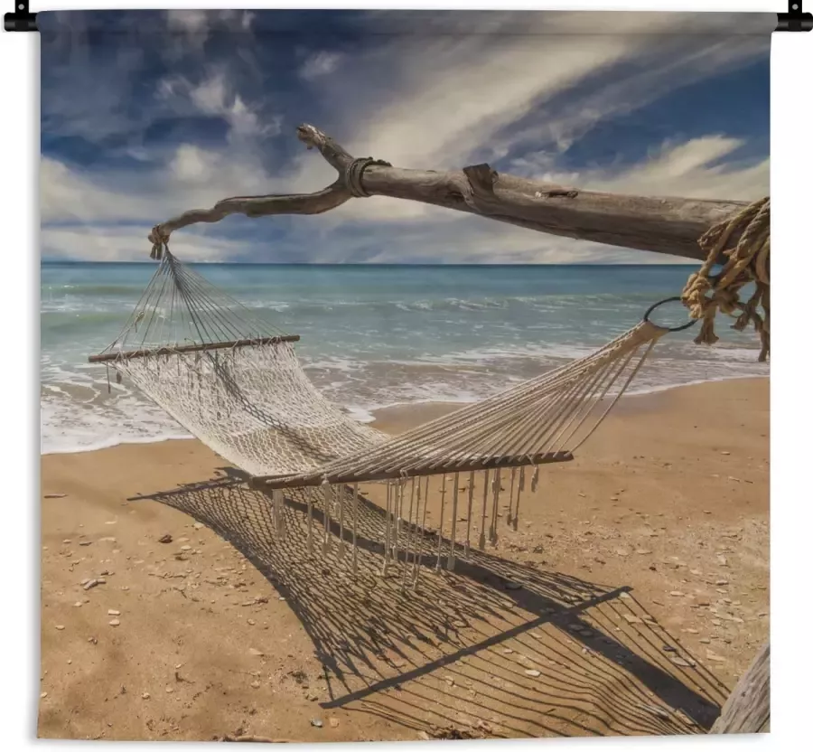 1001Tapestries Wandkleed Wanddoek Strand Zee Hangmat 180x180 cm Wandtapijt - Foto 2
