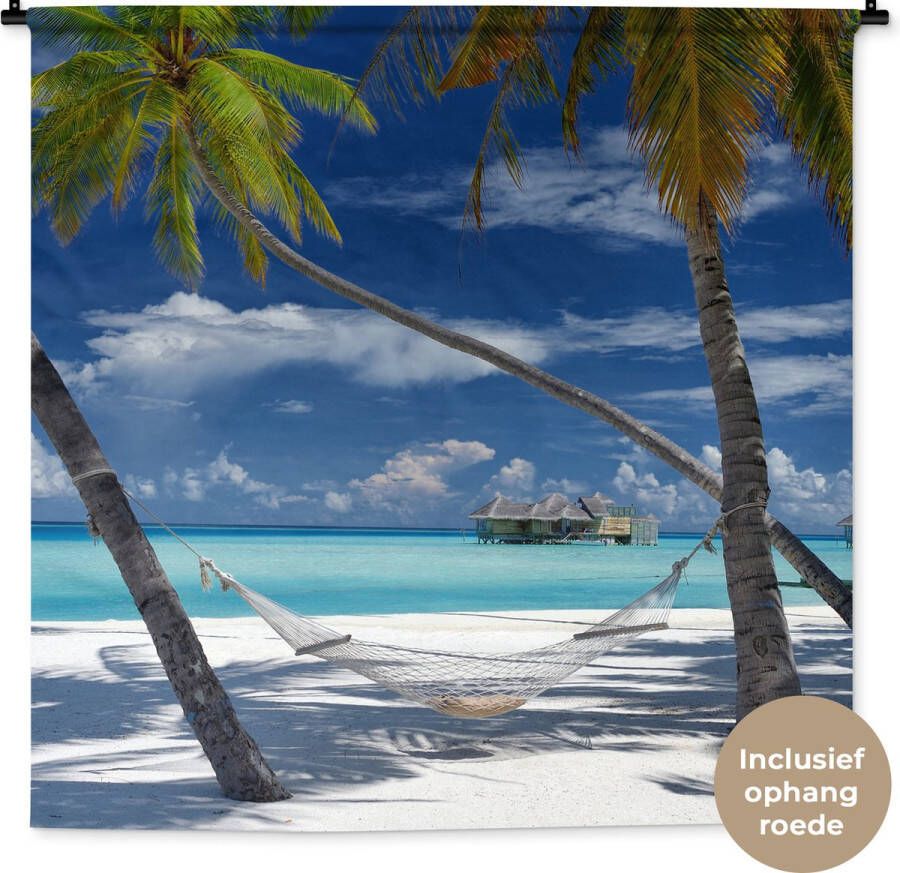 1001Tapestries Wandkleed Wanddoek Strand Zomer Hangmat 150x150 cm Wandtapijt