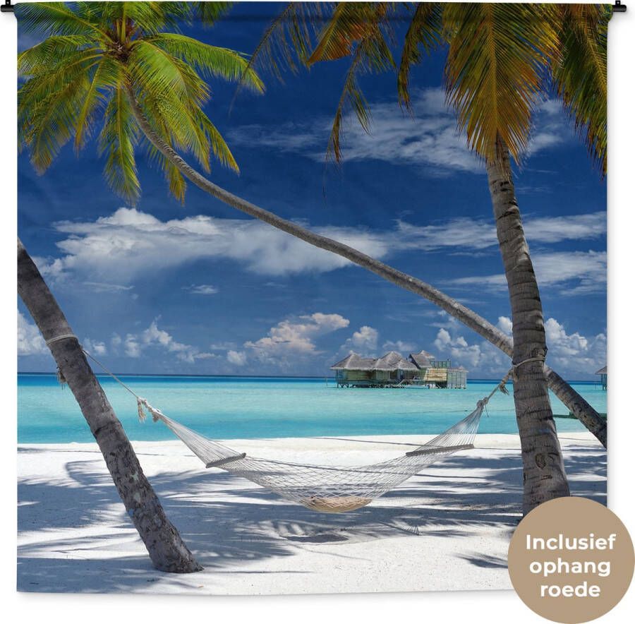 1001Tapestries Wandkleed Wanddoek Strand Zomer Hangmat 180x180 cm Wandtapijt