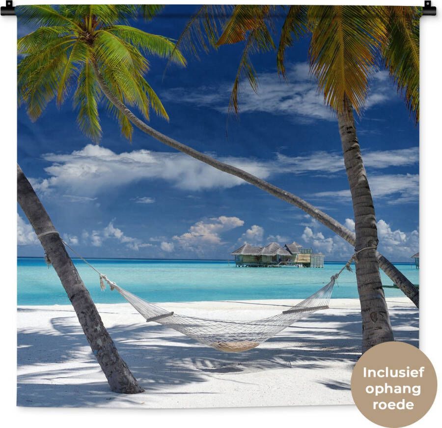 1001Tapestries Wandkleed Wanddoek Strand Zomer Hangmat 90x90 cm Wandtapijt