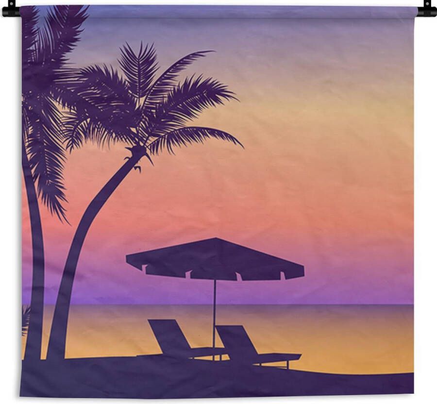 1001Tapestries Wandkleed Wanddoek Strandstoel Parasol Nacht Tekening 90x90 cm Wandtapijt