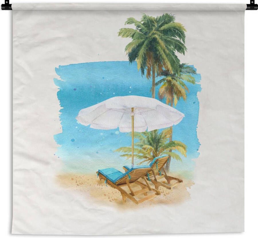 1001Tapestries Wandkleed Wanddoek Strandstoel Parasol Palmboom 60x60 cm Wandtapijt - Foto 3