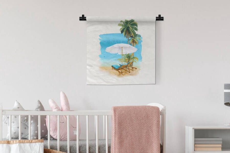 1001Tapestries Wandkleed Wanddoek Strandstoel Parasol Palmboom 60x60 cm Wandtapijt - Foto 2