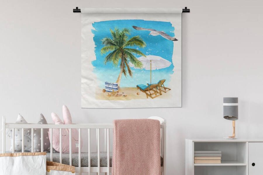 1001Tapestries Wandkleed Wanddoek Strandstoel Parasol Palmboom 90x90 cm Wandtapijt - Foto 2