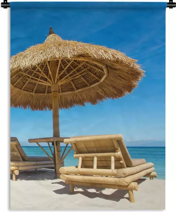 1001Tapestries Wandkleed Wanddoek Strandstoel Strand Parasol Zee Zomer 120x160 cm Wandtapijt