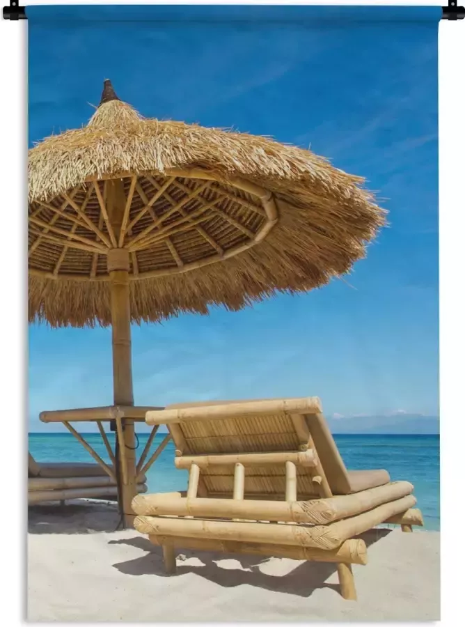 1001Tapestries Wandkleed Wanddoek Strandstoel Strand Parasol Zee Zomer 120x180 cm Wandtapijt