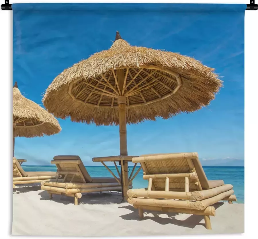 1001Tapestries Wandkleed Wanddoek Strandstoel Strand Parasol Zee Zomer 90x90 cm Wandtapijt
