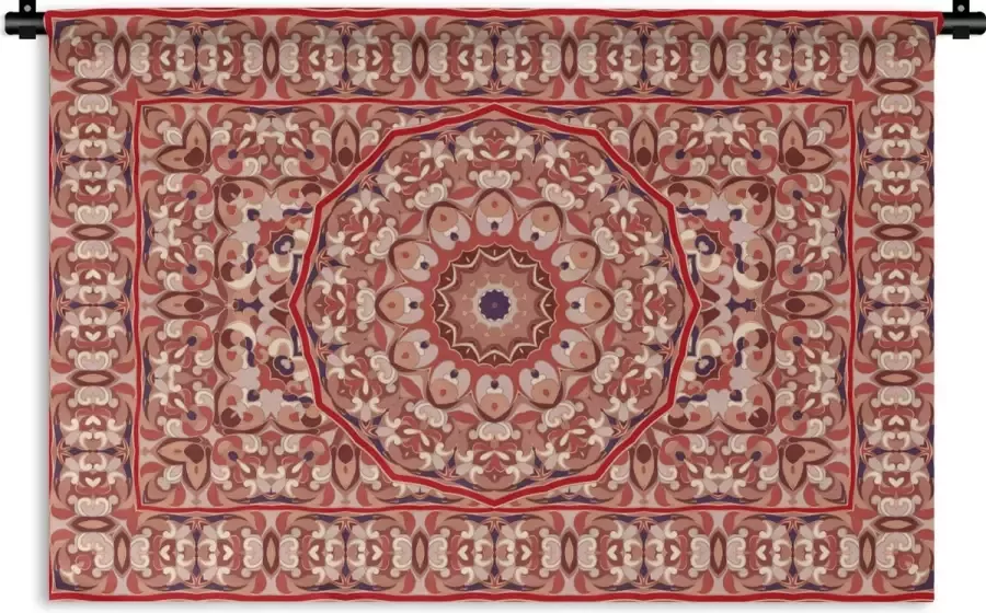 1001Tapestries Wandkleed Wanddoek Vloerkleed Mandala Patronen Rood 120x80 cm Wandtapijt