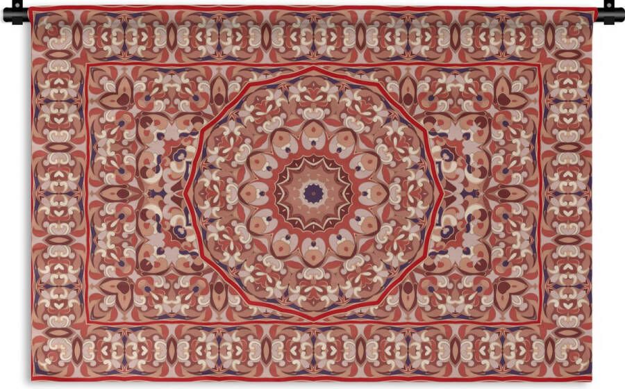 1001Tapestries Wandkleed Wanddoek Vloerkleed Mandala Patronen Rood 150x100 cm Wandtapijt