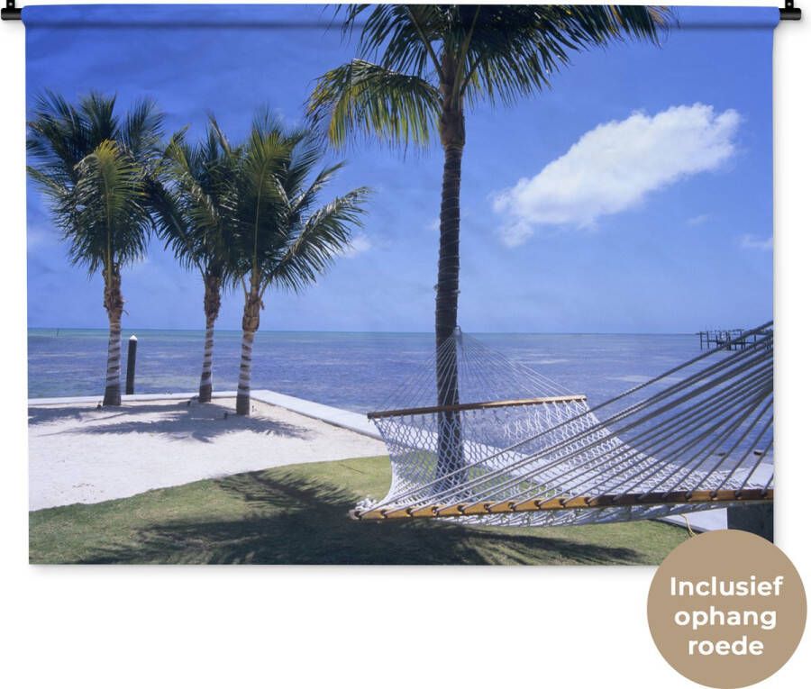 1001Tapestries Wandkleed Wanddoek Zee Hangmat Palmboom 120x90 cm Wandtapijt